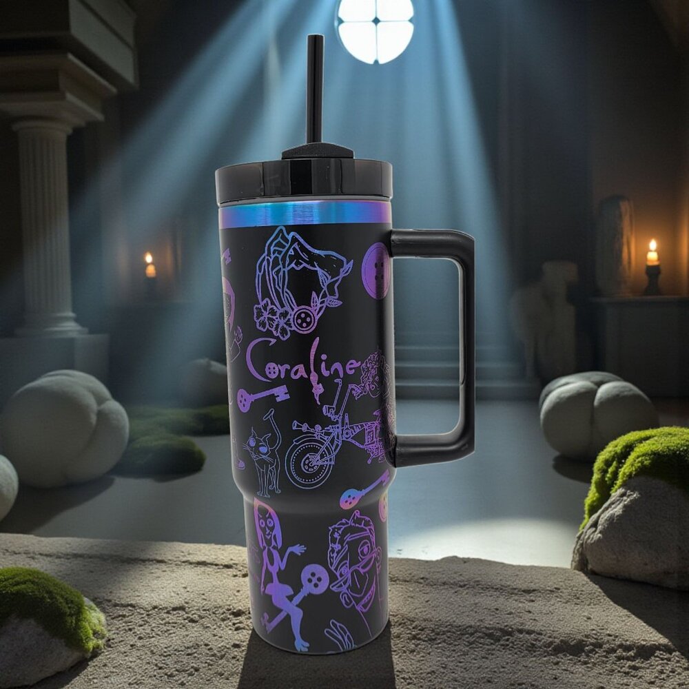 Coraline-Inspired 30oz Tumbler – Dark Fantasy Design